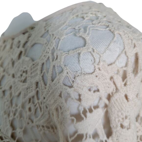 Boho Chic Tunic Blouse Crochet lace Taupe Love Stitch M Cottagecore Whimsy - Picture 13 of 15